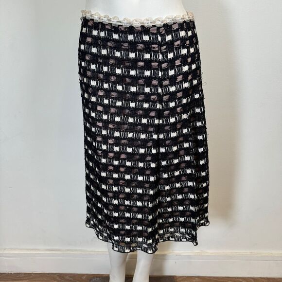 Anna Sui Black and White Midi Skirt - Picture 1 of 9